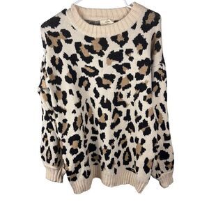 Entro Anthropologie Leopard Print Ultra-Soft Crewneck Sweater Sz S EUC